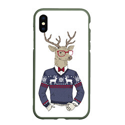 Чехол iPhone XS Max матовый Олень в свитере 2022