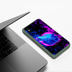 Чехол iPhone XS Max матовый Волк Неоновый, цвет: 3D-темно-зеленый — фото 2