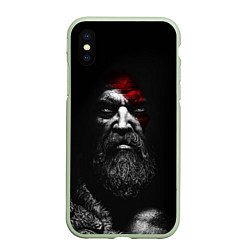 Чехол iPhone XS Max матовый ЛИЦО КРАТОСА, БОГ ВОЙНЫ GOD OF WAR, цвет: 3D-салатовый