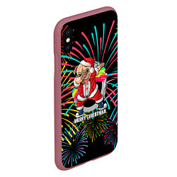 Чехол iPhone XS Max матовый Merry Christmas Mops Dabbing, цвет: 3D-малиновый — фото 2