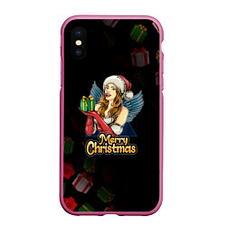 Чехол iPhone XS Max матовый Merry Christmas Снегурочка с подарком