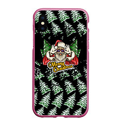 Чехол iPhone XS Max матовый Merry Christmas Santa с Ёлками