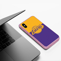 Чехол iPhone XS Max матовый LAKERS LINE HEXAGON SPORT, цвет: 3D-розовый — фото 2