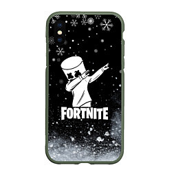 Чехол iPhone XS Max матовый НОВОГОДНИЙ FORTNITE MARSHMELLO, цвет: 3D-темно-зеленый