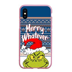 Чехол iPhone XS Max матовый MERRY WHATEVER GRINCH, цвет: 3D-розовый