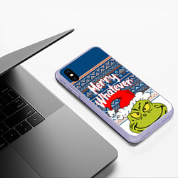 Чехол iPhone XS Max матовый MERRY WHATEVER GRINCH, цвет: 3D-светло-сиреневый — фото 2