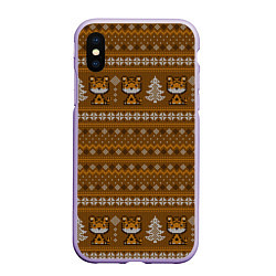 Чехол iPhone XS Max матовый Вязанный тигр и елочки Новый год 2022, цвет: 3D-светло-сиреневый