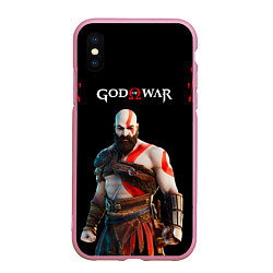 Чехол iPhone XS Max матовый God of War красные разводы, цвет: 3D-розовый