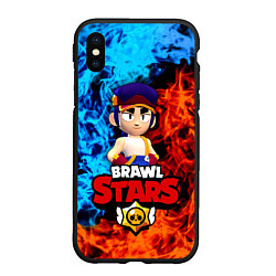 Чехол iPhone XS Max матовый ФЭНГ БРАВЛ СТАРС FANG BRAWL STARS ОГОНЬ, цвет: 3D-черный