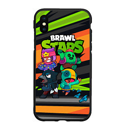 Чехол iPhone XS Max матовый Компания Brawl Stars, цвет: 3D-черный