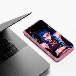 Чехол iPhone XS Max матовый LEAGUE OF LEGENDS JINX NEON АРКЕЙН, цвет: 3D-малиновый — фото 2