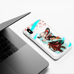 Чехол iPhone XS Max матовый КАДЗУХА ГЕРОЙ ГЕНШИН ИМПАКТ GENSHIN IMPACT NEON, цвет: 3D-белый — фото 2