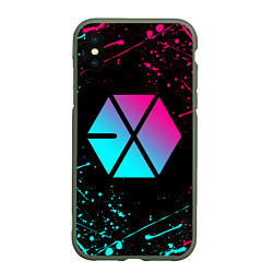 Чехол iPhone XS Max матовый EXO BAND NEON LOGO НЕОНОВЫЕ БРЫЗГИ КРАСОК