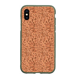 Чехол iPhone XS Max матовый Жирафы на фоне пятен, цвет: 3D-темно-зеленый