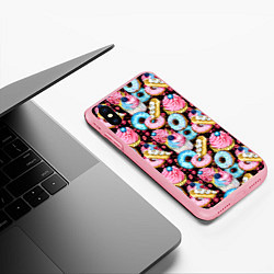 Чехол iPhone XS Max матовый Узор из сладостей на черном фоне, цвет: 3D-баблгам — фото 2