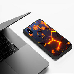 Чехол iPhone XS Max матовый НОВОГОДНИЕ ОГНЕННЫЕ 3D ПЛИТЫ FIRE NEON HEXAGON, цвет: 3D-черный — фото 2