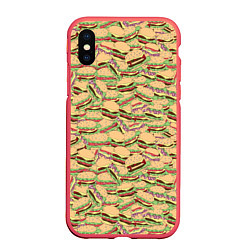 Чехол iPhone XS Max матовый Гамбургеры Hamburgers, цвет: 3D-красный