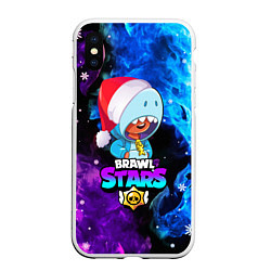 Чехол iPhone XS Max матовый LEON SHARK НОВОГОДНИЙ BRAWL STARS НЕОНОВЫЙ ОГОНЬ, цвет: 3D-белый