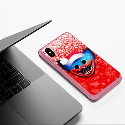 Чехол iPhone XS Max матовый POPPY PLAYTIME ХАГИ ВАГИ НОВОГОДНИЙ, СНЕЖИНКИ, цвет: 3D-малиновый — фото 2