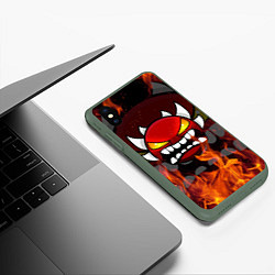 Чехол iPhone XS Max матовый GEOMETRY DASH DEMON FIRE SMILE, цвет: 3D-темно-зеленый — фото 2