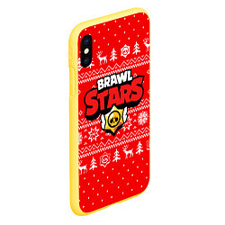 Чехол iPhone XS Max матовый НОВОГОДНИЙ СВИТЕР BRAWL STARS КРАСНЫЙ, цвет: 3D-желтый — фото 2