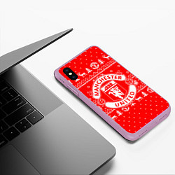 Чехол iPhone XS Max матовый FC Manchester United: Новогодний узор, цвет: 3D-сиреневый — фото 2