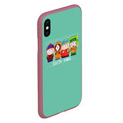 Чехол iPhone XS Max матовый South Park - Южный парк Кенни, Кайл, Эрик и Стэн, цвет: 3D-малиновый — фото 2