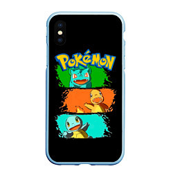 Чехол iPhone XS Max матовый Стартовые покемоны - Pokemon, цвет: 3D-голубой