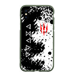 Чехол iPhone XS Max матовый The Witcher black & white, цвет: 3D-темно-зеленый