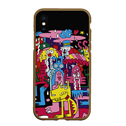 Чехол iPhone XS Max матовый Разноцветные монстры, цвет: 3D-коричневый