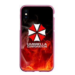 Чехол iPhone XS Max матовый Umbrella Corporation пламя, цвет: 3D-малиновый