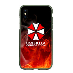 Чехол iPhone XS Max матовый Umbrella Corporation пламя, цвет: 3D-темно-зеленый