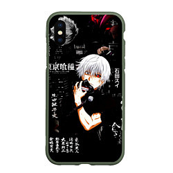 Чехол iPhone XS Max матовый Токийский Гуль на фоне Иероглифов Tokyo Ghoul, цвет: 3D-темно-зеленый