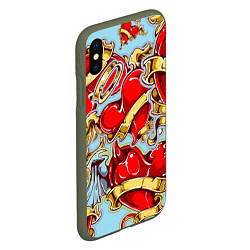 Чехол iPhone XS Max матовый Сердца влюбленных, цвет: 3D-темно-зеленый — фото 2