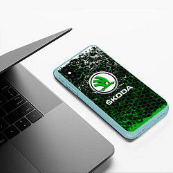 Чехол iPhone XS Max матовый Skoda: Соты, цвет: 3D-мятный — фото 2