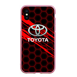 Чехол iPhone XS Max матовый Toyota: Красные соты, цвет: 3D-розовый