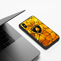 Чехол iPhone XS Max матовый Lamborghini Gold плиты, цвет: 3D-черный — фото 2