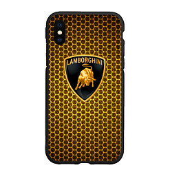 Чехол iPhone XS Max матовый Lamborghini gold соты, цвет: 3D-черный