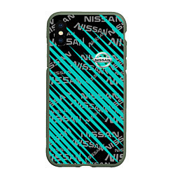Чехол iPhone XS Max матовый NISSAN штрихкода авто, цвет: 3D-темно-зеленый