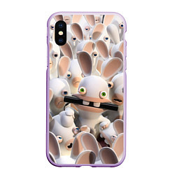 Чехол iPhone XS Max матовый Куча бешеных кроликов, цвет: 3D-сиреневый