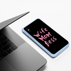 Чехол iPhone XS Max матовый Wife Mom Boss, цвет: 3D-голубой — фото 2