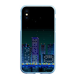 Чехол iPhone XS Max матовый Пиксельный ретро город, цвет: 3D-голубой