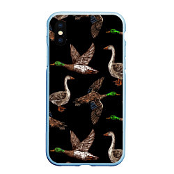 Чехол iPhone XS Max матовый Утки паттерн, цвет: 3D-голубой