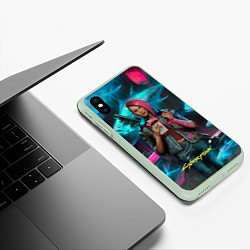 Чехол iPhone XS Max матовый Cyberpunk Ви, цвет: 3D-салатовый — фото 2