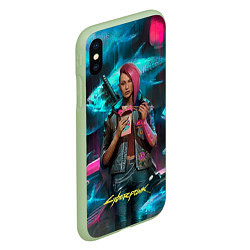 Чехол iPhone XS Max матовый Cyberpunk Ви, цвет: 3D-салатовый — фото 2