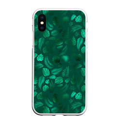 Чехол iPhone XS Max матовый Яркие зеленые листья, цвет: 3D-белый