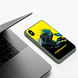 Чехол iPhone XS Max матовый Vi Ви на мотоцикле cyberpunk 2077, цвет: 3D-темно-зеленый — фото 2