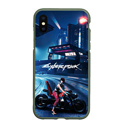 Чехол iPhone XS Max матовый Vi на мото Cyberpunk 2077, цвет: 3D-темно-зеленый