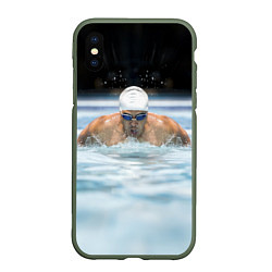 Чехол iPhone XS Max матовый Плавание Пловец, цвет: 3D-темно-зеленый