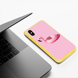 Чехол iPhone XS Max матовый Flamingos Розовый фламинго, цвет: 3D-желтый — фото 2